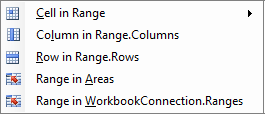 For Each cell in range menu