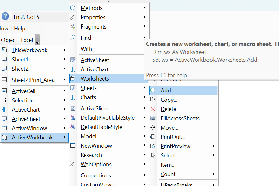 Add a new worksheet to a workbook using VBA