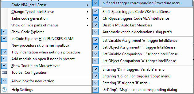 Code VBA Preferences menu