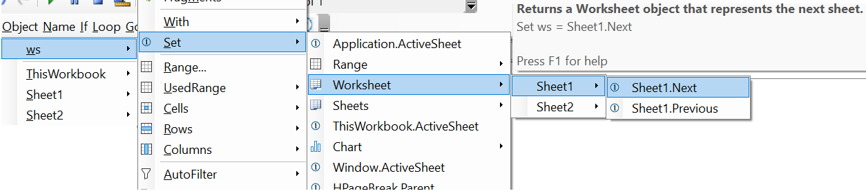 Set worksheet menu