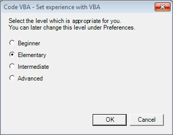 VBA experience level