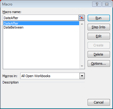 Macro selection dialog