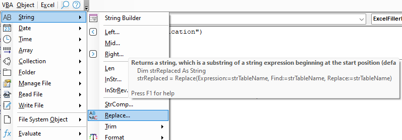 Code VBA add-in replace function menu