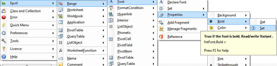 set font bold using codevba