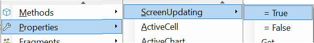 excel application Properties example screenupdating