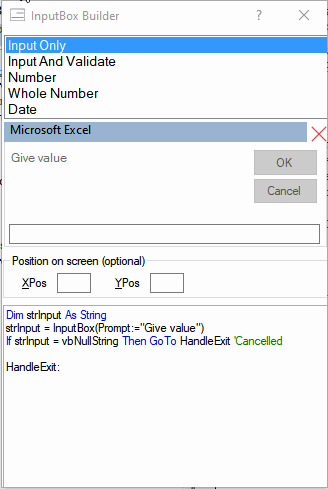 inputbox code builder