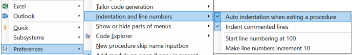 preference automatic indentation
