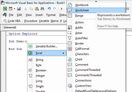 procedure parameters menu