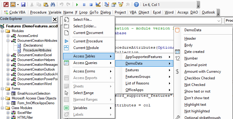 Name menu ms access