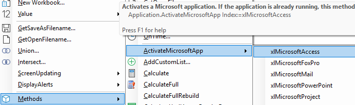 Application.ActivateMicrosoftApp menu continuation