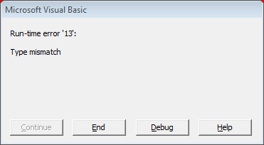 error 13 Type mismatch dialog