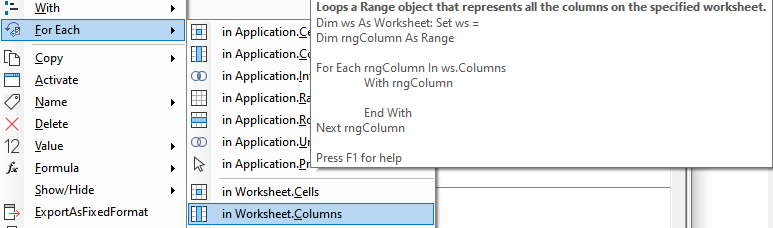 Excel Range Select Columns VBA