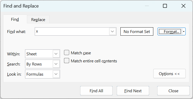 Find dialog options