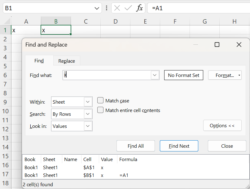 Find dialog options