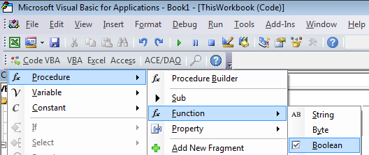 code VBA toolbar