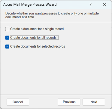 create documents in MS Access - single, for selected or all records  