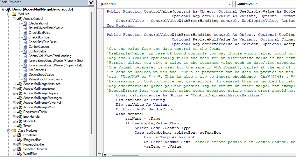generated vba code and added modules