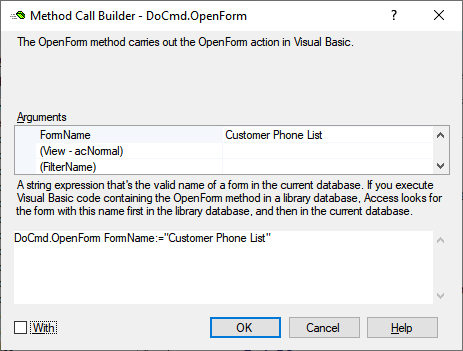 access vba expected named parameter openform formname