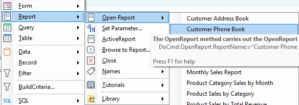 Open Report from list of reports