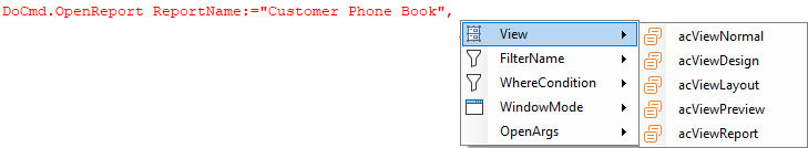Open Report parameter info also shows defaults