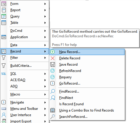 menu docmd goto record