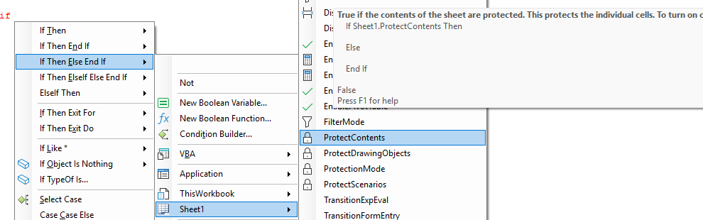 If statement inserters with condition menu continuations