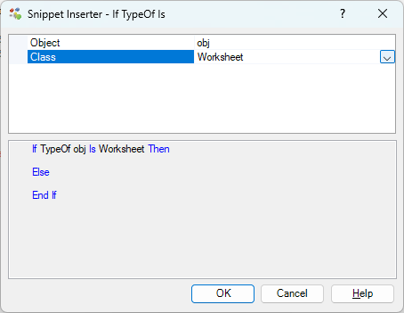 Snippet inserter dialog