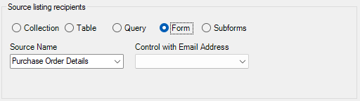 Recipients source listings in MS Access