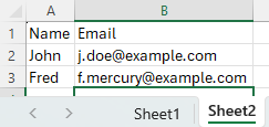 worksheet with email addresses