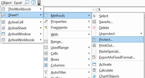 Working with objects from the menu